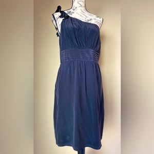 NWT ANDREW MARC Black One Shoulder Mini Dress with Royal Blue Lining Org $250